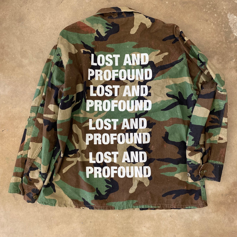 LOST AND PROFOUND Hand Printed Vintage Camo Jacket Size XL