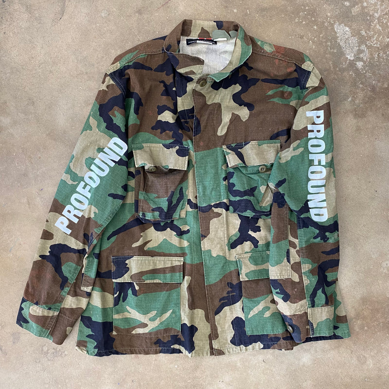 LOST AND PROFOUND Hand Printed Vintage Camo Jacket Size XL