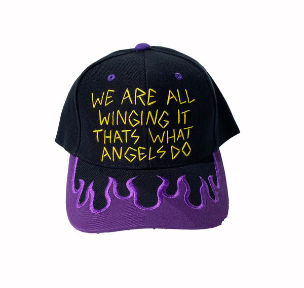 WE ARE ALL WINGING IT THATS WHAT ANGELS DO Hand Stitched Cap With Velcro Adjustable Back